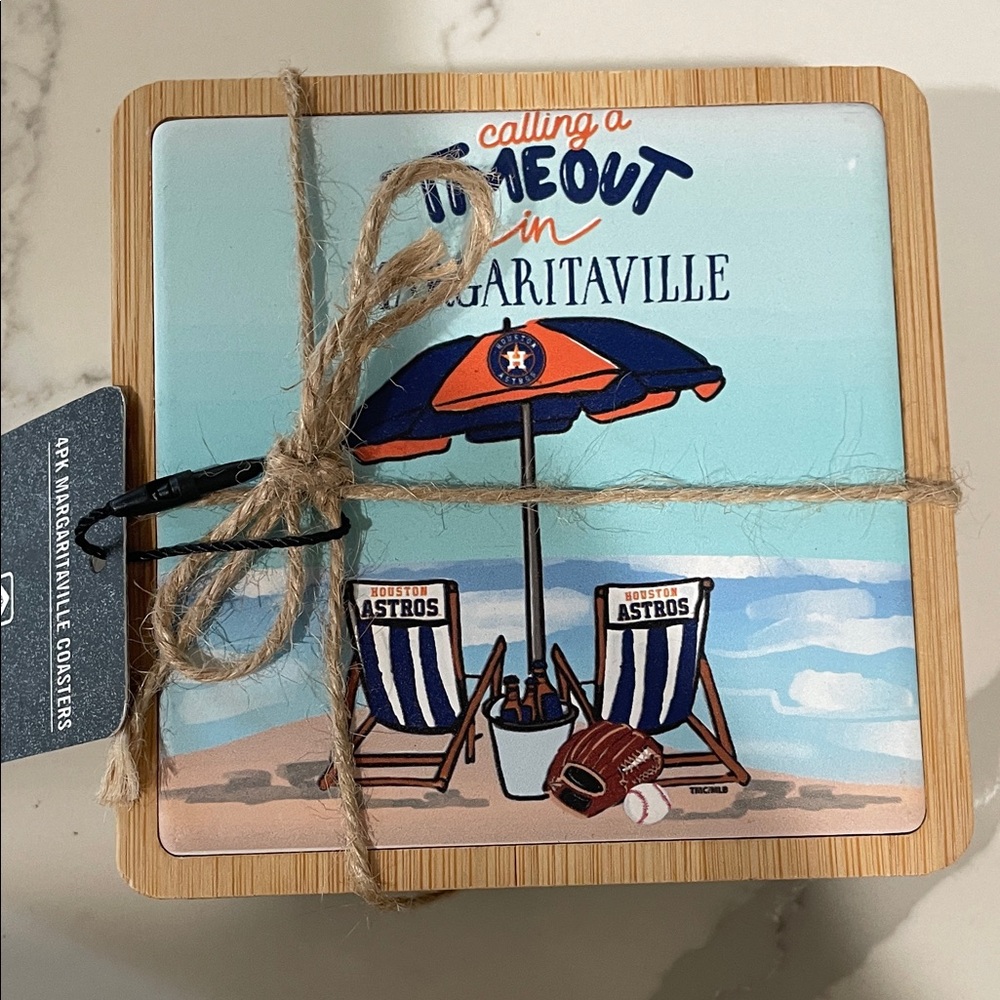 Margaritaville Coastal Umbrella Bamboo Coaster Sets- Houston Astros and Texans - Picture 2 of 6